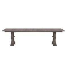 a wooden table with two legs and a long rectangular top, on an isolated white background