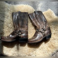 Pristine Frye Harness Boot With A 12 Inch Shaft, The Color Is Smoke, Minimally, Worn Stored Protectively. Smoke-Free Pet Free Home-Incredible Value- Worn Maybe Four Times! Frye Harness Boots, Wear Store, Harness Boots, Frye Shoes, Shoes Heels Boots, Shoes Women Heels, Heeled Boots, Shoes Heels, The Incredibles