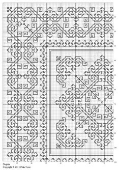 the cross stitch pattern is shown in black and white, with an intricate design on it