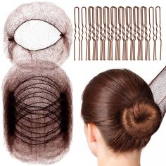 PRICES MAY VARY. Package Included: Comes with 20pcs brown invisible hair nets and 40pcs brown U shaped hair pins. Size: Invisible hair net: 20 inch(50cm). Hair pins: 2.4inch(6cm). The size is suitable for most people’s head and hair. High Grade Hair Nets: The hair nets for bun is made of high quality nylon material, lightweight, soft. Which can be stretched up to 50cm, large enough to put your long hair and convenient for you to wear. Easily hold your hair in place while working or dancing for w Hair Bun Pin, Bun Maker Hairstyles, Hair Accessories Bun, Hair Braiding Tool, Ballet Bun, Dance Hair, Bun Pins, Hair Bun Maker, U Shaped Hair