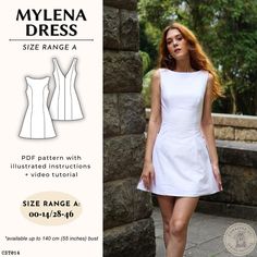 Here's the link to the sewing tutorial: https://youtu.be/e5AvZggJq_A Here's the link to Size Range B (44-62/12-30) listing: The Mylena Dress is elegant and timeless. It features princess seams that beautifully contour the body, and a classic silhouette with a boat neckline in the front, which transitions into a v-neckline at the back. The dress falls into an a-line skirt that lightly flares out. It also comes with a zipper closure at the back. The Mylena Dress is perfect for those seeking a chic, timeless look. Comes with 2 different size ranges: Range A (US 000-14/EUR 28-46) and Range B (US 12-30/EUR 44-62). There's an overlap of 2 sizes (44/12 and 46/14) so those who might be in between sizes don't need to purchase both ranges. The pattern includes instructions on how to alter the dress A Line Mini Dress Pattern, A Line Dress Sewing Pattern, A Line Mini Skirt Pattern, Linen Dress Sewing Pattern, Free Dress Patterns For Women, Princess Seam Dress Pattern, Mini Dress Sewing Pattern, A Line Dress Pattern, Dress Sewing Patterns For Women