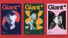 three different covers of giant magazine with the same person on them, one in black and one in pink