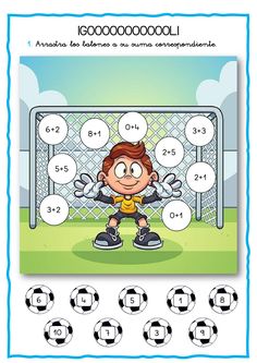 a soccer game with the numbers 1 to 10 on it and an image of a boy in