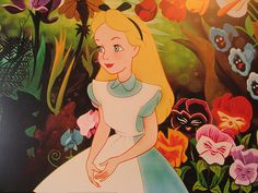 an image of alice in the forest with flowers