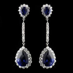 Glamorous Sapphire CZ Crystal Drop Wedding Earrings Sapphire Blue Earrings, Heart Diamond Earrings, Winter Wedding Accessories, Boho Bridal Jewelry, Pageant Earrings, Formal Earrings, Wedding Earrings Drop, Prom Earrings, Pendant Earring