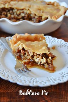 a slice of pecan pie on a white plate