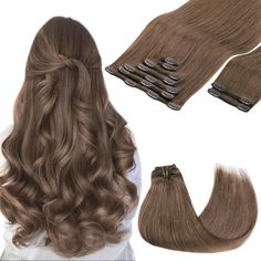 PRICES MAY VARY. Smooth Real Human Hair: Luxurious, genuine human hair extensions designed for heat styling and long-lasting wear. Silky and tangle resistant, they blend seamlessly with your hair, providing exceptional comfort and a confidence boost with every use High Quality Clips, Quick to Wear: Slim, silicone backed clips with a PU design make our extensions invisible, comfortable, and lightweight. Securely stitched and cushioned, they protect your scalp and hair. Easy to apply, perfect for Clip Extensions, Light Ash Brown, Hair Extensions Clip, Real Human Hair Extensions, Heat Styling, Extension Designs, Natural Human Hair, Hair Easy, Ash Brown