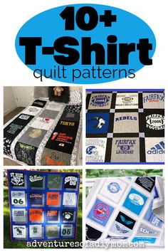 there are pictures of different quilts and patterns on this page, with the words 101 t - shirt quilt patterns