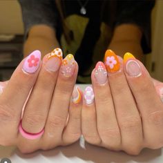 Mismatched Nails Summer, Jan Nails, Gell Nails, Travel Nails, Birthday Hacks, Preppy Nails, Teen Nails, Swirl Nails