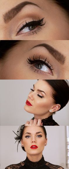 Linda Hallberg Makeup, Cake Eyeliner, 50s Makeup, 50s Hairstyles, Linda Hallberg, Smoky Eyes, Beauty Make-up, Makati, Red Lipstick