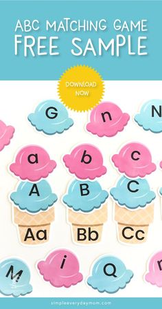 the abc matching game for kids to learn how to use ice cream and alphabets