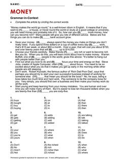 a printable worksheet for money