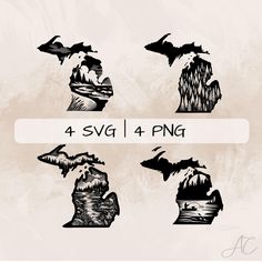 four different silhouettes of mountains and trees with the text 4 svg / 4png