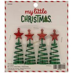 christmas tree decorations with red stars and green tinsels in the shape of trees