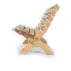 a wooden chair made out of wood strips and pieces of wood sitting on top of each other