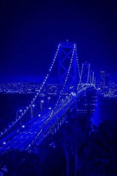 the bay bridge is lit up in blue to celebrate its new year's eve