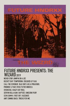 the poster for future hindoxx's upcoming album is shown in purple and orange