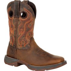 This is the women’s 10” Western Trail Brown Lady Rebel™ by Durango®. This style is full-grain leather, has a soft mesh lining and the Durango® X-Pand System™ which is a hidden gore expansion for universal fit and easy on/off. It also includes the Durango® X-Treme Comfort Footbed™ with memory foam for all day comfort and support and a cushion flex insole. This style also features a fiberglass shank which provides lightweight stability, and the rolled shank area allows easy placement in the stirru Western Brown Waterproof Boots, Brown Leather Knee-high Boots For Rodeo, Western Leather Knee-high Boots Medium Width, Fitted Western Brown Knee-high Boots, Western Trail, Durango Boots, Turquoise Western, Ladies Cowboy Boots Size 5.5, Harness Boots