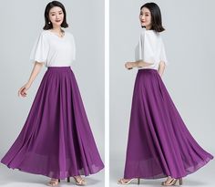 * A long skirt with elastic waist. * A-line shape and wide hem, can make you look more taller and slimmer. * Made of pearl chiffon and fully lined. * Can custom make waist size and skirt length. * Material: 100% polyester * Size: True to US size, US 0-US 20 are available, you can let us know your usual size and height in your order. * Shipping: Free shipping Processing time : 5-7 Business days Delivery time : 7-20 Business days Tracking number available If you need rush order or expedited shippi Elegant Full-length Lined Maxi Skirt, Flowy A-line Maxi Skirt Solid Color, Elegant Floor-length Voluminous Maxi Skirt, Luxury Flowy Floor-length Maxi Skirt, Chic White Floor-length Maxi Skirt, Floral Chiffon Skirt, Elastic Waist Skirt, Womens Maxi Skirts, Chiffon Skirt