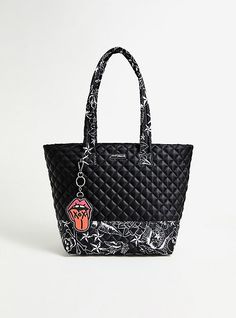 This funky tote bag features a contrast tattoo print, top handles, and a hot lip key tag. We made the arm strap a little longer for maximum comfort. 12”L x 8”W x 12”H. 11” top handle. Zip-top closure. 3 interior pockets. Man-made materials. Imported. The best plus size women's betsey johnson black tattoo tote bag handbags in multi. Torrid is your destination for cozy fall and winter clothes to keep you warm and comfortable. Contrast Tattoo, Shoping Bag, Betsy Johnson Bags, Funky Bags, Lace Purse, Betsy Johnson Purses, Betsey Johnson Purses, Betsey Johnson Handbags, White Tote Bag