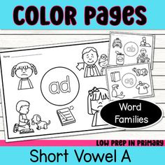 the word family worksheet is shown with two pictures and text that reads color pages