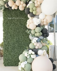 balloons and greenery are arranged on the wall