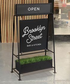 Metal A frame sign with planter A Frame Signage, A Frame Sign Design, Business Banner Ideas, Standing Signage, Coffee Signage, A Frame Sign, London Sign, Sidewalk Signs, A Frame Signs