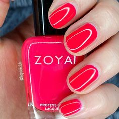 I’m in love with this neon from @zoyanailpolish called Ali. This is a gorgeous neon pink red 😍 I’m obsessed!!!. Zoya Nail, Zoya Nail Polish, Red Nail Polish, Red Nail, Latest Colour, Glitter Nail Art