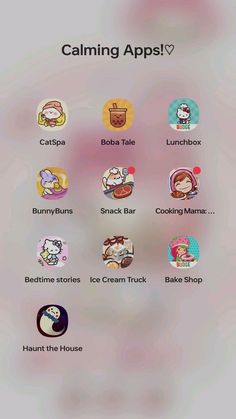 an image of some cute stickers on a phone screen with the caption saying,'calming apps '