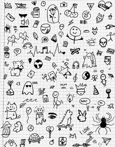 doodle drawings on lined paper with different shapes and sizes