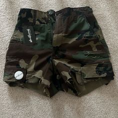 New (Never Been Worn) Unisex Military Camo Shorts Pair Of Camo Shorts Are Made To Order And Uniquely Weathered By Hand Trendy Camouflage Cotton Shorts, Camouflage Shorts With Pockets, Camouflage Military Cargo Shorts, Trendy Camouflage Shorts With Pockets, Camouflage Short Pants For Summer, Military Style Camouflage Shorts, Trendy Camouflage Shorts, High Waist Camouflage Cotton Shorts, Camouflage Short Pants