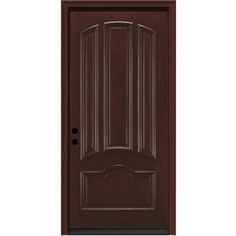 the front door is brown and has a glass paneled design on it, along with a sidelight