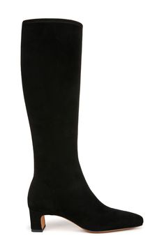 A slender square toe and demi block heel balance a supple suede boot shaped in a knee-high silhouette for timeless appeal. 1 3/4" heel 17 1/2" shaft; 12 3/4" calf circumference. Narrow calf Side zip closure Cushioned footbed Leather upper, lining and sole Imported Social Standards, Boy Activewear, Walker Shoes, Pajama Robe, Loungewear Shorts, Designer Clothes For Men, Modern Outfits, Toddler Girl Outfits, Kids Sneakers