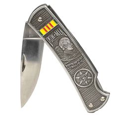 a knife shaped like a money bill with the flag of germany on it's blade