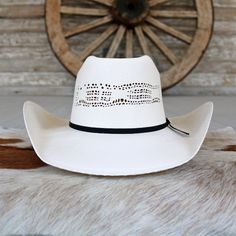 Brick crown Vented Youth Black string band 4 inch Brim Straw One Size Fits Most up to 56 CM Straw Made in the USA Pull On closure Spot clean Youth Size up to 56 CM Brick crown Vented Western White Cap Hat, White Brimmed Country Top Hat, White Brimmed Country Style Top Hat, Country Style White Brimmed Top Hat, White Country Top Hat With Curved Brim, White Country Style Hat With Flat Brim, White Country Style Top Hat With Curved Brim, White Flat Bill Country Hat Bands, White Brimmed Country Hat