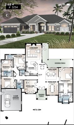 the floor plan for this modern house is very large and has two master suites on each side