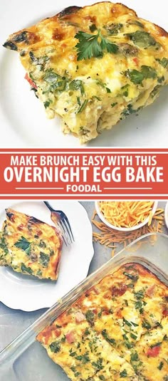 an egg bake with spinach and cheese on top is shown in this advertisement