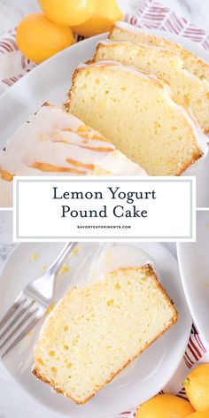 lemon yogurt pound cake on a white plate