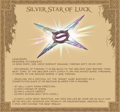 the silver star of luck is shown in this graphic above it's description page