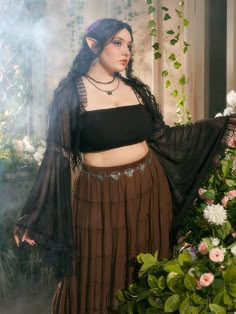 Black Sexy Collar Long Sleeve Knitted Fabric Plain  Embellished Medium Stretch  Women Plus Clothing Romwe Fairycore, Open Front Crop Top, Plus Size Hippie, Ren Faire Outfits, Earthy Outfits, Front Crop Top