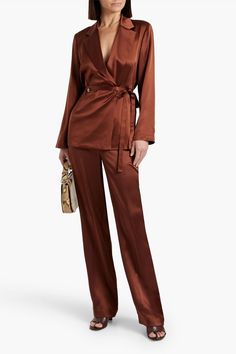 Womens Silk Pants Suit, Satin Blouse Boots, Silk Dress Wedding Guest Jacket, Styling Satin Pant Set, Luxury Semi-formal Dress Shirt For Fall, Luxury Silk Bottoms With Pockets, Wrap Suit Dress, Wedding Guest Jacket Over Dress Satin, Satin Pants Wedding