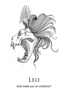 a drawing of a lion with its mouth open and the words leo written below it