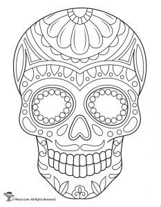 a sugar skull with flowers on it's head is outlined in black and white