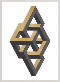 an abstract geometric design in gold and black on a white background, with the letter s below it