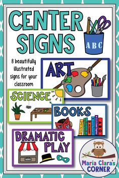 the center signs are designed to help students learn how to use their art skills and create posters