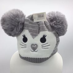 Cat Loving Character Knitted Beanie Hats For Kids. Just In Time For The Cold Winter Months. Fabric 100% Acrylic Hand Wash Cold Cute White Soft Knit Beanie, Playful Warm White Hat, Playful Knit Beanie, Cute White Knitted Hat, Cute White Knitted Beanie, Playful White Beanie For Winter, Playful White Beanie One Size Fits Most, Playful White Beanie One Size, Cute White Winter Beanie