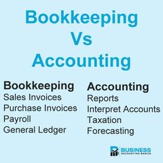 a blue poster with the words bookkeepering versus accounting