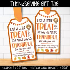 two tags with thanksgiving sayings on them