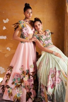 Varun Bahl | Light Pink Corsage Lehenga Gilet Set | INDIASPOPUP.COM Varun Bahl Lehenga, Light Lehenga Designs, Floral Lehenga Designs, Floral Organza Dress, Wedding Outfits For Women, Lehenga Saree Design