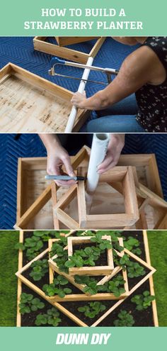 how to build a strawberry planter from wooden sticks and straws - step by step instructions